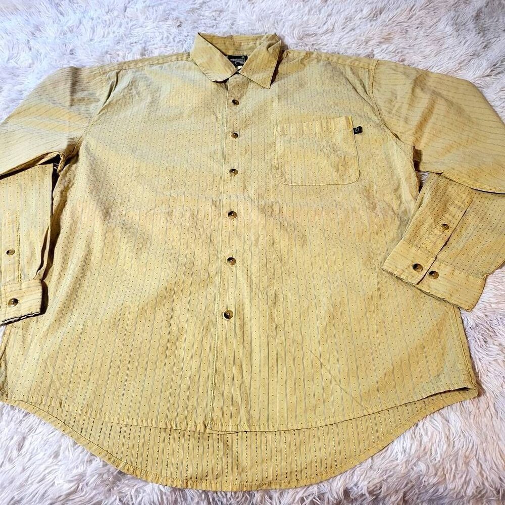 Weekendz off long sleeve texture button down yellow pocket shirt L